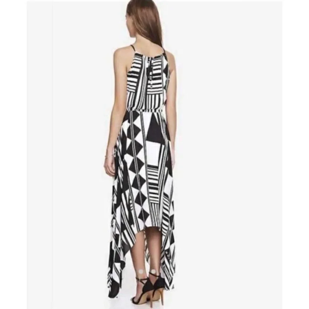 Express Women Black & White Geometric Print Handkerchief Hem Dress Size S NWT
